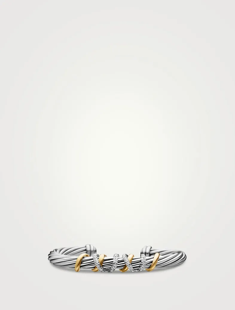 Helena Center Station Bracelet In Sterling Silver With 18k Yellow Gold And Diamonds, 6mm