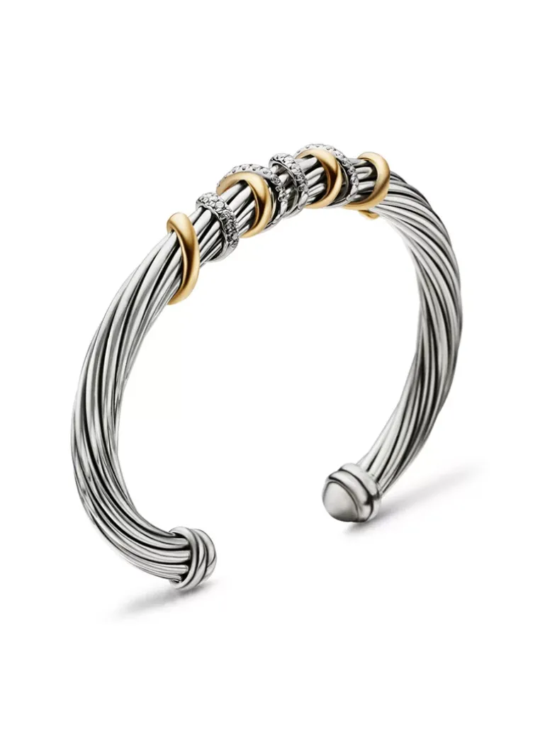 Helena Center Station Bracelet In Sterling Silver With 18k Yellow Gold And Diamonds, 6mm