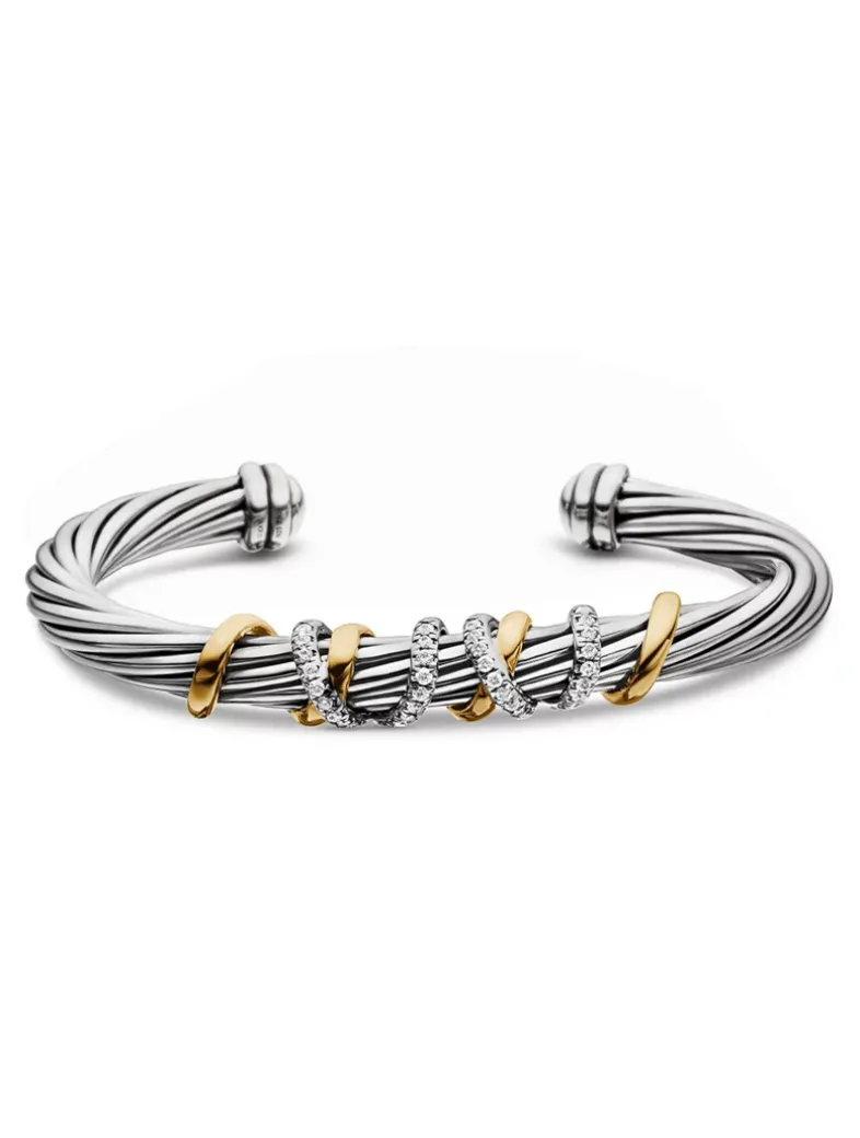 Helena Center Station Bracelet In Sterling Silver With 18k Yellow Gold And Diamonds, 6mm