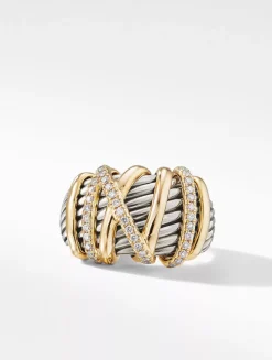 Helena Ring In Sterling Silver With 18k Yellow Gold And Diamonds, 15mm