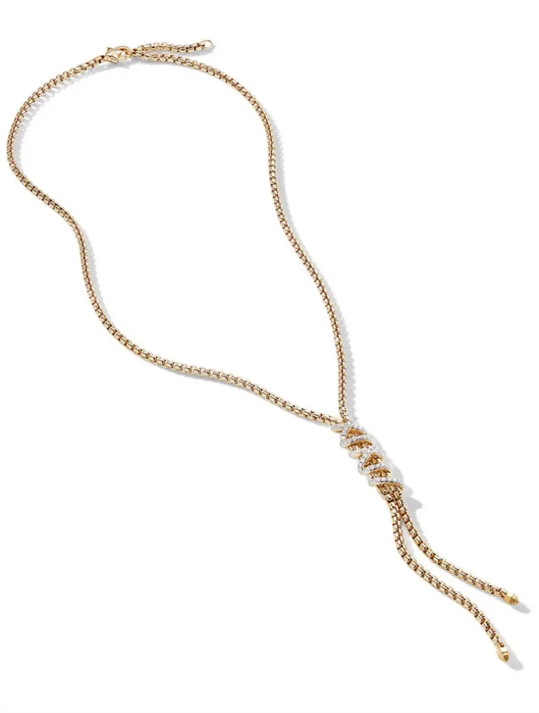 Helena Y Necklace In 18k Yellow Gold With Pavé Diamonds