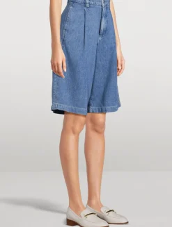 Hepburn Pleated Denim Shorts