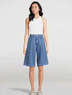 Hepburn Pleated Denim Shorts