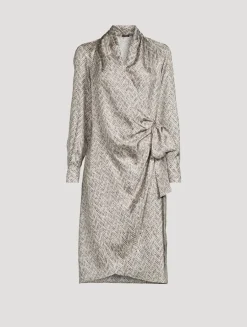 Herringbone Silk Wrap Dress
