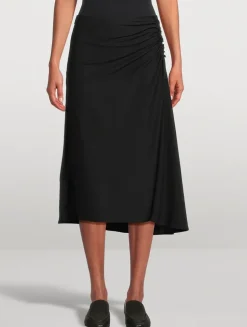 Hevira Draped Jersey Midi Skirt