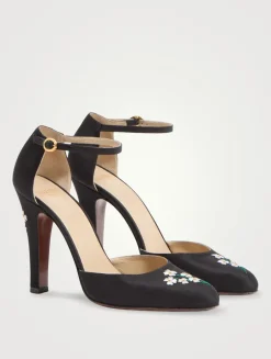 Hi Dolly Floral-Embroidered Shantung Pumps