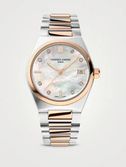 Highlife Slimline Mother-Of-Pearl Stainless Steel Bracelet Watch With Diamonds
