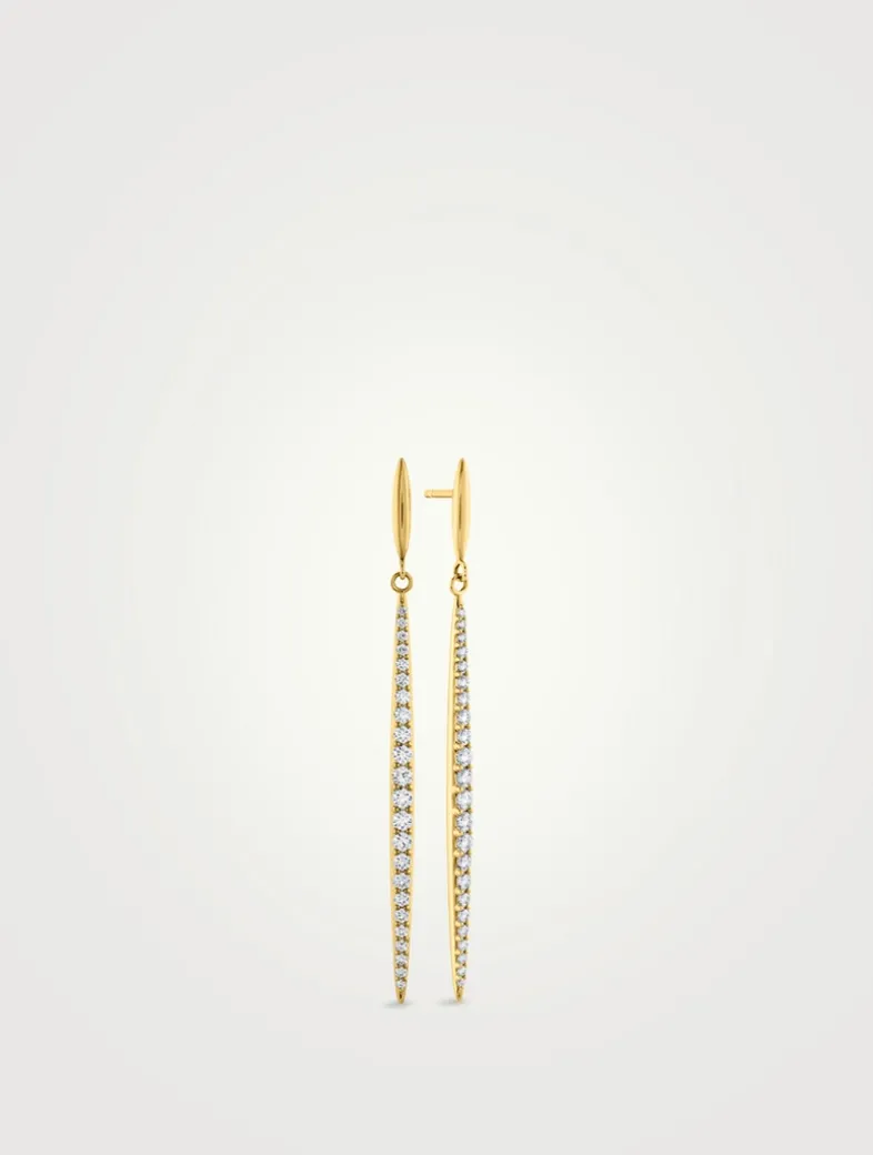 HOF 18K Gold Classic Stiletto Drop Earrings With Diamonds