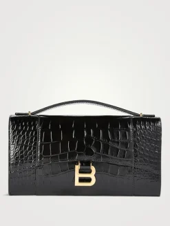 Hourglass Croc-Embossed Leather Clutch