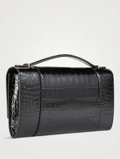Hourglass Croc-Embossed Leather Clutch