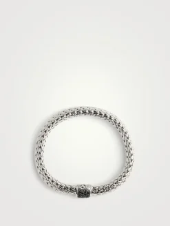 Icon 7.5MM Silver Classic Chain Bracelet With Pavé Black Sapphire