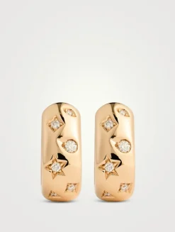 Iconica 18K Rose Gold Huggie Hoop Earrings With Diamonds