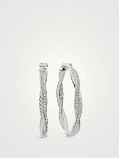 Infinity Hoop Earrings In Sterling Silver With Diamonds, 42mm