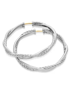 Infinity Hoop Earrings In Sterling Silver With Diamonds, 42mm