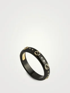 Interlocking G 18K Gold Icon Ring With Synthetic Corundum