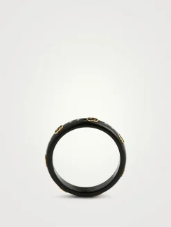 Interlocking G 18K Gold Icon Ring With Synthetic Corundum