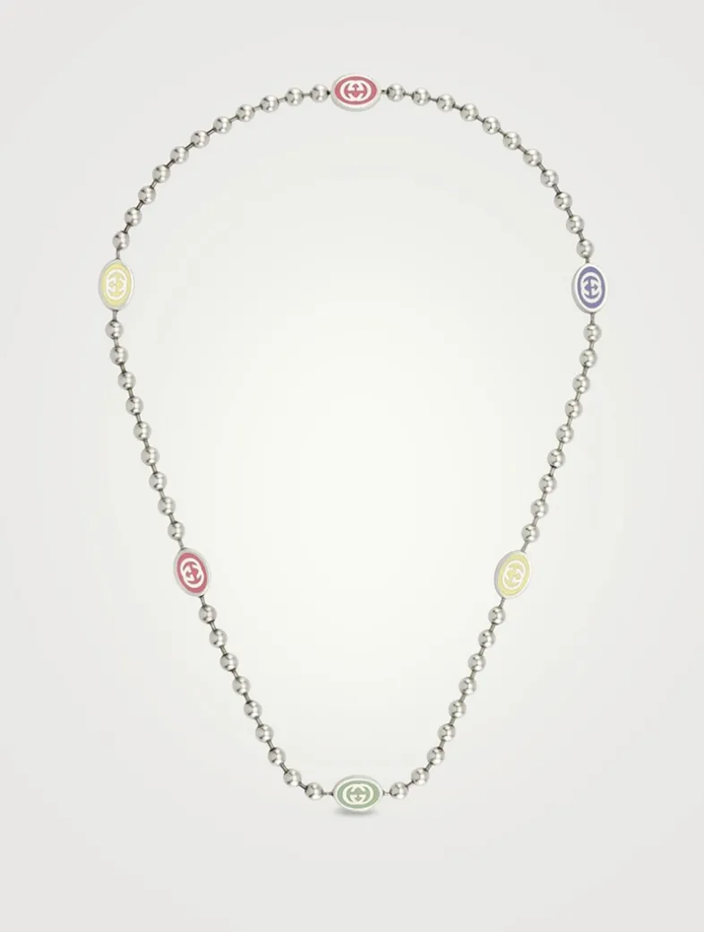 Interlocking G Silver Boule Chain Necklace