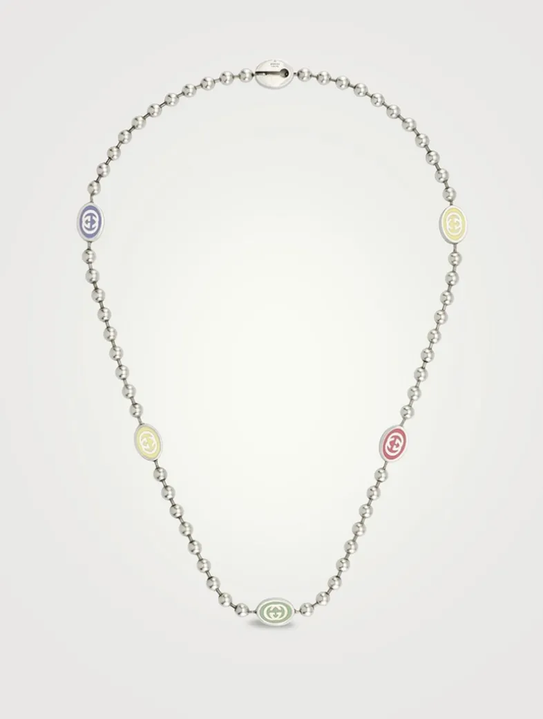 Interlocking G Silver Boule Chain Necklace