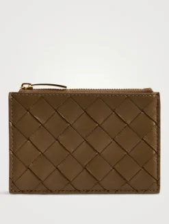 Intrecciato Leather Zip Card Case