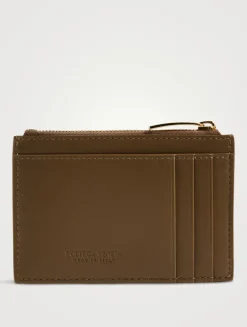 Intrecciato Leather Zip Card Case
