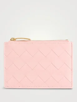 Intrecciato Leather Zip Card Case