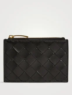 Intrecciato Leather Zip Card Case