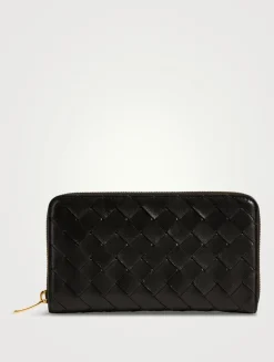 Intrecciato Leather Zip-Around Wallet