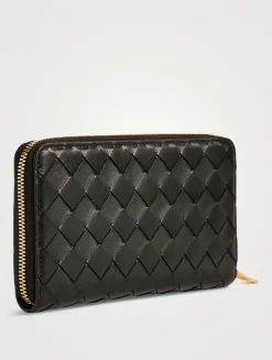 Intrecciato Leather Zip-Around Wallet