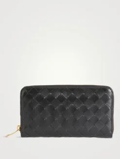 Intrecciato Leather Zip-Around Wallet