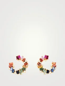 Isla 18K Gold Spiral Hoop Earrings With Rainbow Sapphires And Diamonds