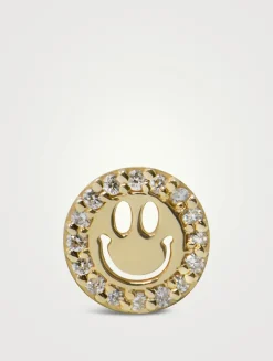 Jac+Jo Icon 14K Gold Happy Face Stud Earring With Pavé Diamonds