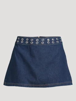 Jaylene Grommet-Trimmed Denim Mini Skirt