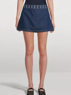 Jaylene Grommet-Trimmed Denim Mini Skirt