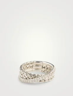 JH Essential Sterling Silver Crossover Ring With Pavé Diamonds