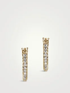 JH Essentials 14K Gold Hoop Earrings With Pavé Diamonds