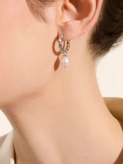 JH Essentials Sterling Silver Hoop Earrings With Pearls