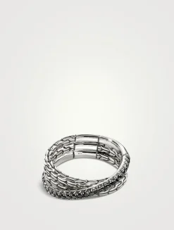 JH Essentials Sterling Silver Crossover Ring With Treated Black Sapphire