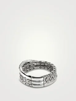 JH Essentials Sterling Silver Crossover Ring With Treated Black Sapphire