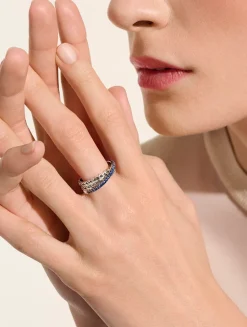 JH Essentials Sterling Silver Crossover Ring With Treated Black Sapphire