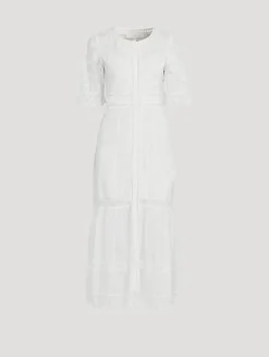 Jovina Lace-Trimmed Cotton Midi Dress