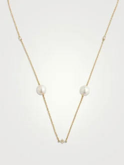18K Gold Akoya Pearl And Diamond Necklace