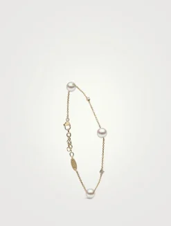 18K Gold Akoya Pearl And Diamond Bracelet