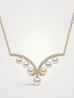 18K Gold Akoya Pearl And Diamond Necklace