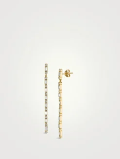 14K Gold Baguette And Round Diamond Bezel Drop Earrings