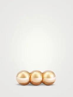 14K Gold Bar Spheres Flat Back Stud Earring
