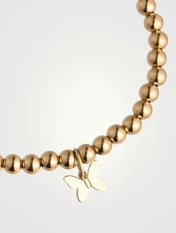 14K Gold Beaded Bracelet With Tiny 14K Gold Pure Butterfly Charm