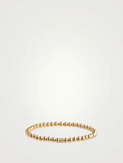 14K Gold Beaded Bracelet With 14K Gold Scallop Edge Pavé Diamond Rondelle
