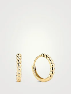14K Gold Beaded Huggie Hoop Earrings