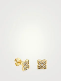 14K Gold Bezel Moroccan Stud Earrings With Pavé Diamonds