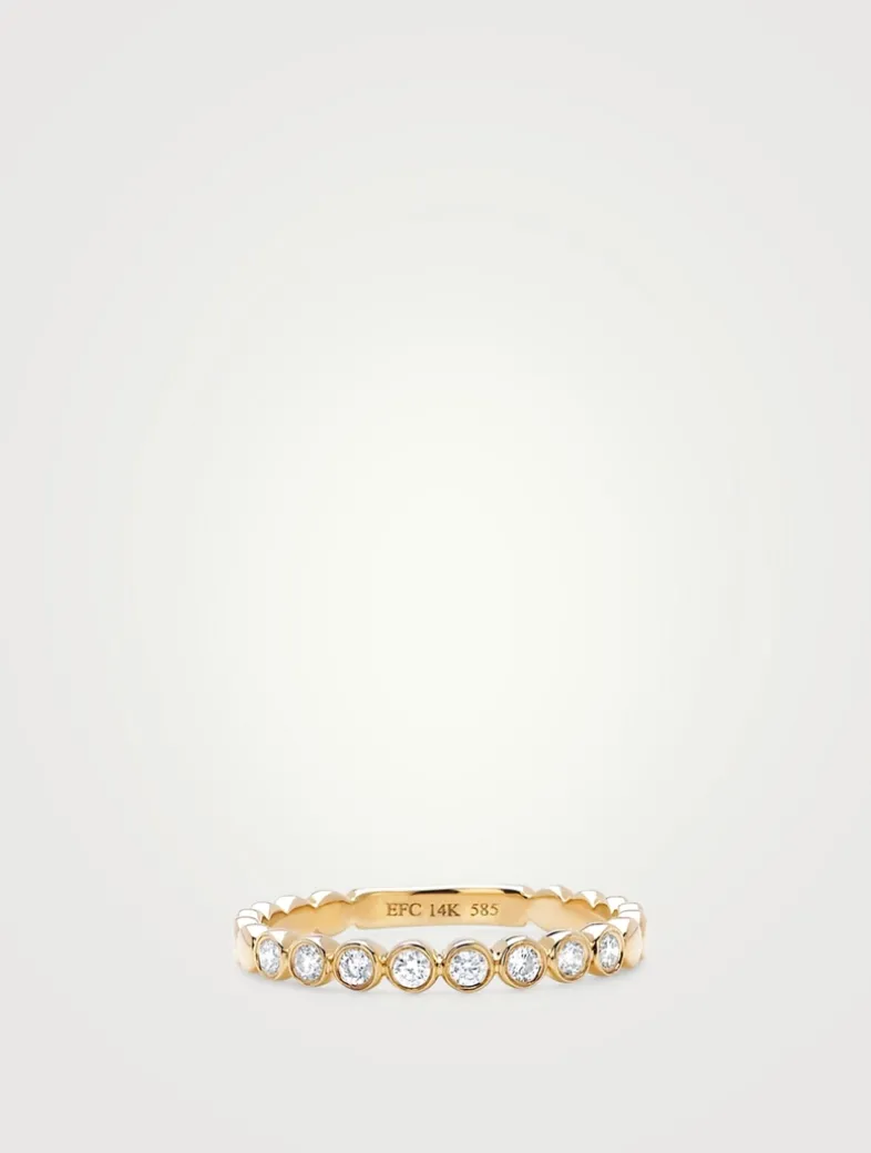 14K Gold Bezel Stack Ring With Diamonds